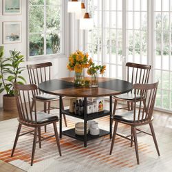 Round Dining Table, 47" Kitchen Dinner Table with Storage Shelf