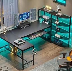SEDETA L Shaped Gaming Desk, 63'' Reversible Computer Desk with Power Outlet and Storage Shelves