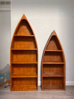 Set of 2 Wooden Boat Bookshelves Nautical Coastal Display Shelving