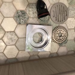 Floor Drain with Hair Trap - 4 Inch Square Stainless Steel for Bathroom Shower -