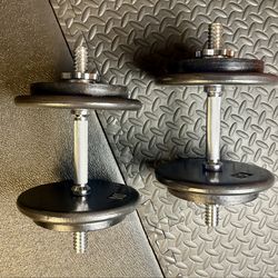 NEW Set of Cast Iron Adjustables Dumbbells With Weight Plates: 10s and 5s pounders. Brute W: 70 #