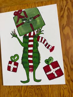 Grinch Christmas Acrylic Painting on Canvas