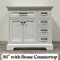 36‘’ Solid Wood Bathroom Vanity Cabinet with Stone Countertop (Open Box)