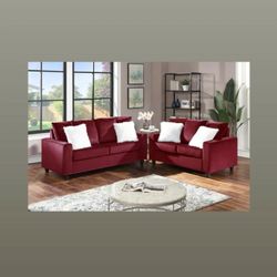 Cinderella Velvet Sofa and Loveseat Red

