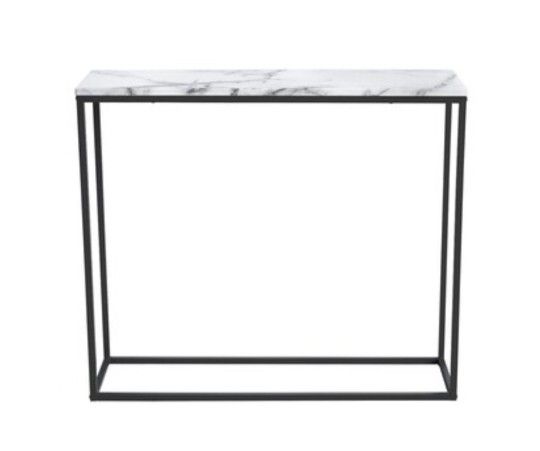 New In Box_ White Faux Marble Console Table , Unassembled