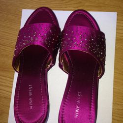   New Nine West Slip on Wedge Dress Sandals Violet with Pearl Beads size 6