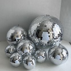 8 Pcs Disco Ball Set Silver Mirror Disco 12'', 8'', 6'', 4''