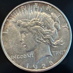 1928-S Peace Dollar AU Details Key Date Silver $1 Better Date
