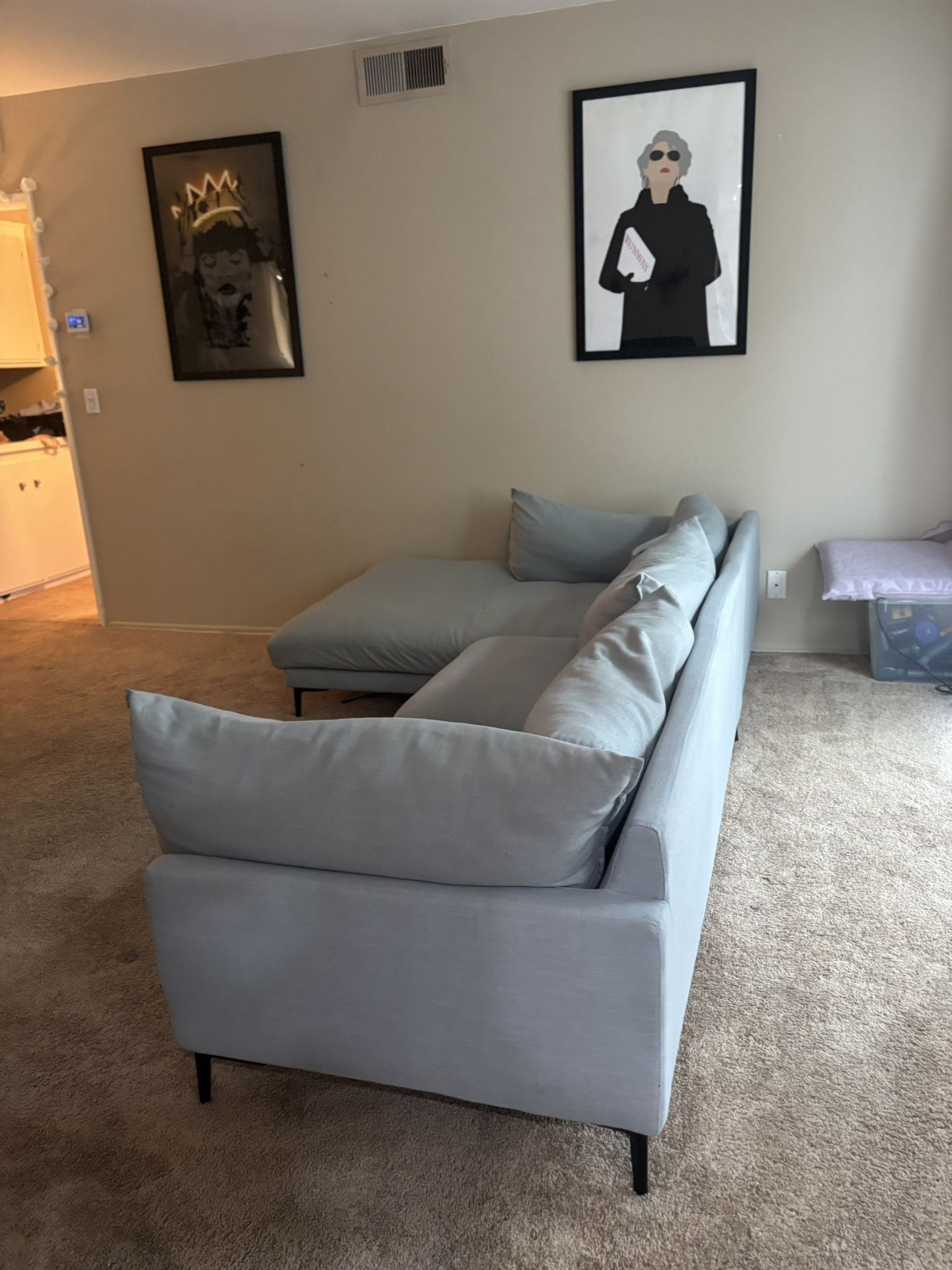 Big Comfy Couch! Huge Sectional Light Blue Sofa / Couch w/ Chaise | Oliver Space Pelli Sectional