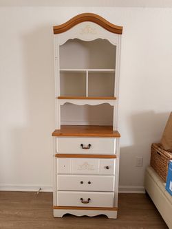 White and Pine Wood Dresser with Hutch