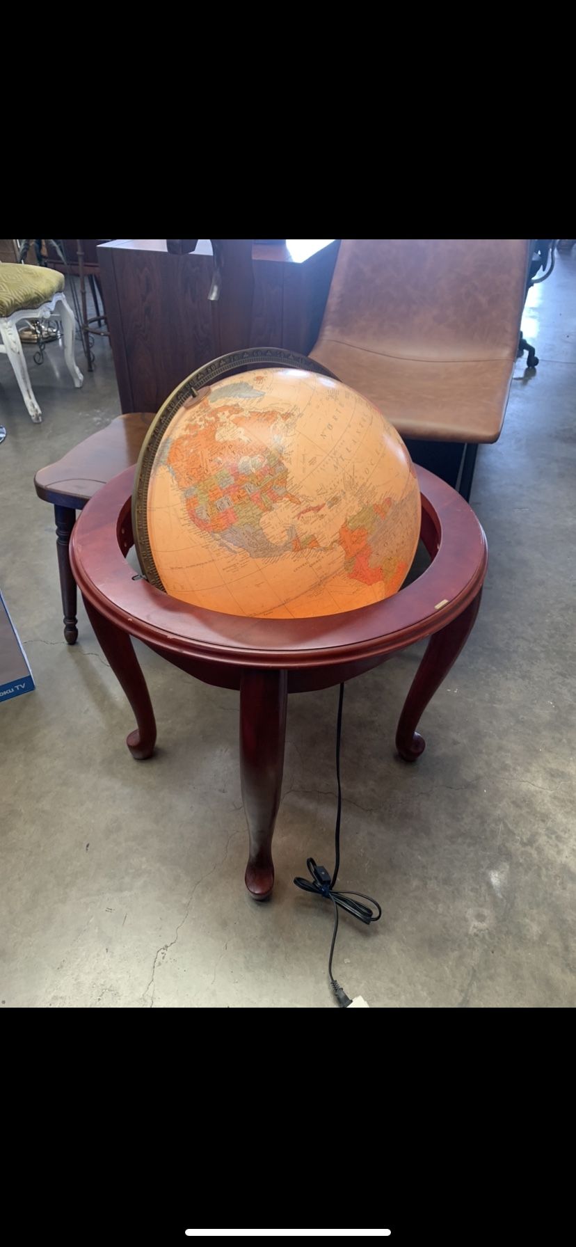 Queen Anne 16" Antique Illuminated Floor World Globe - Replogle Globes with Solid Wood Stand