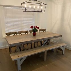 Custom  Dining Table Farm House farmhouse Modern Rustic Set Bench Restoration Hardware Breakfast Oval Table Solid Wood Custom Handcrafted Counter Bar 