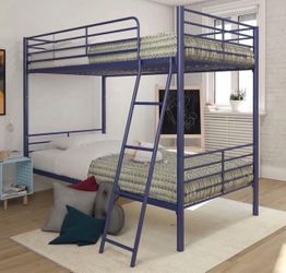 Convertible Twin over Twin Metal Bunk Bed, Blue