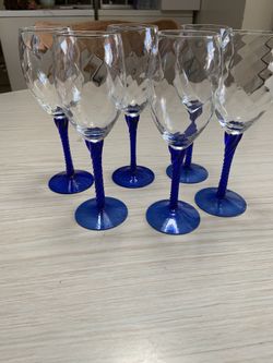 Blue and clear wine glasses