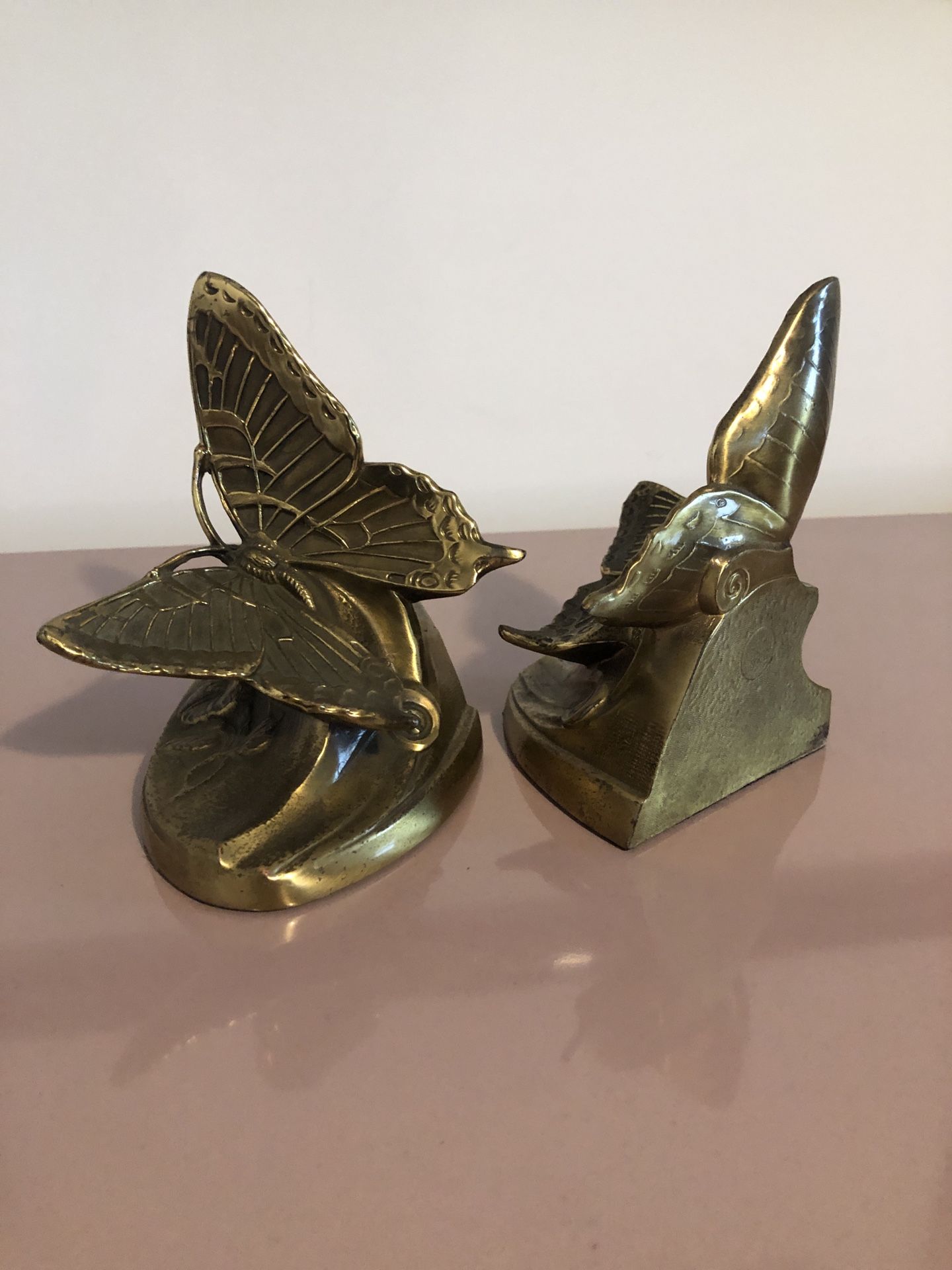 Vintage MCM Solid Brass Butterfly Bookends