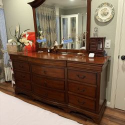 Cal King Bed Frame With Mattress,  Dressing With Mirror, Side Table Set.  