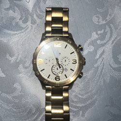 Gold Fossil Really Big Face Watch With Gold Stainless Steel Band