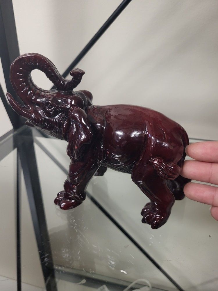 Small Red Glass Elephant Figurine