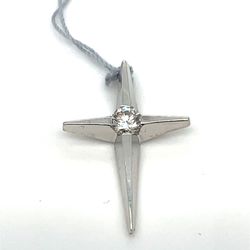14KT White Gold Diamond Cross Pendant 1.30g I-1163
