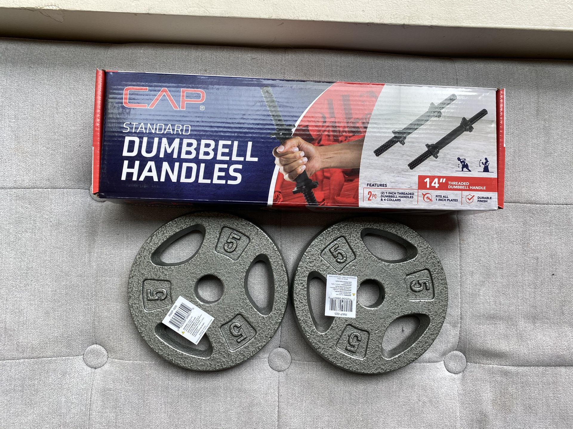 CAP Standard Dumbbell Handles 14" Threaded 4 Lock Collar 1 SET 2x 5lb Plates