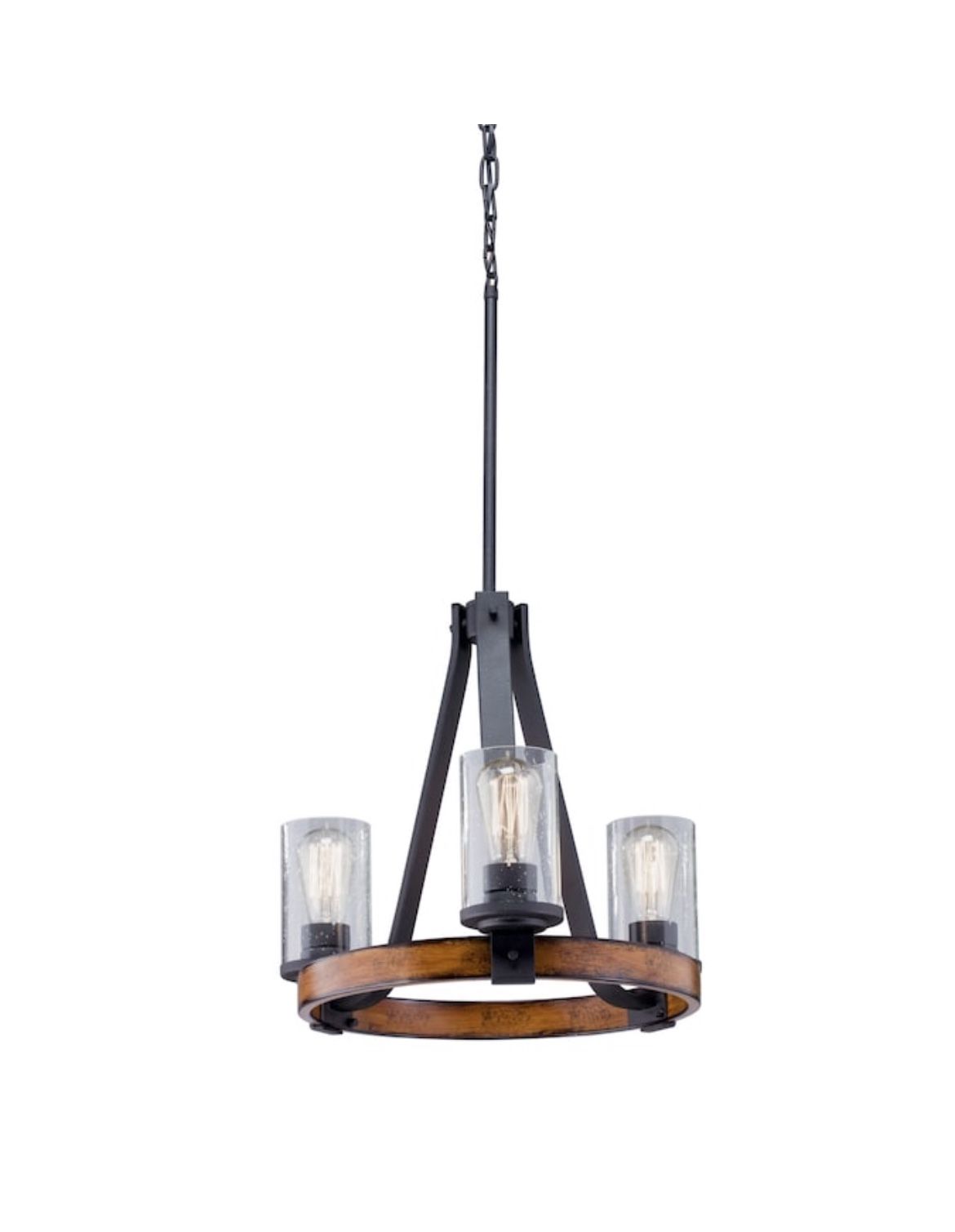 Kichler Barrington 3-Light Distressed Black and Wood Tone Rustic Dry Rated Chandelier