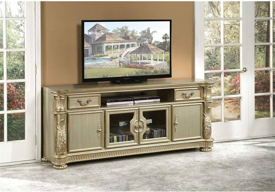 Vendome II 19in Gold TV Stand 2 Storage Drawers Fits TV's up to 80in