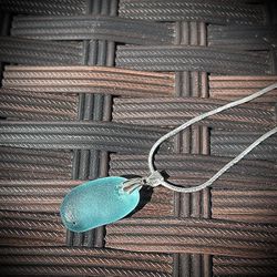 Deep Turquoise Japanese Sea Glass Necklace 