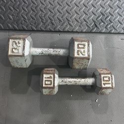 Vintage Metal Dumbbells 10-20lbs 