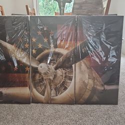 3-Canvas Picture of Plane Propeller With American Flag