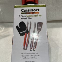 BBQ SET $15.Cuisinart  3 Pc + Glove Grill Tools 