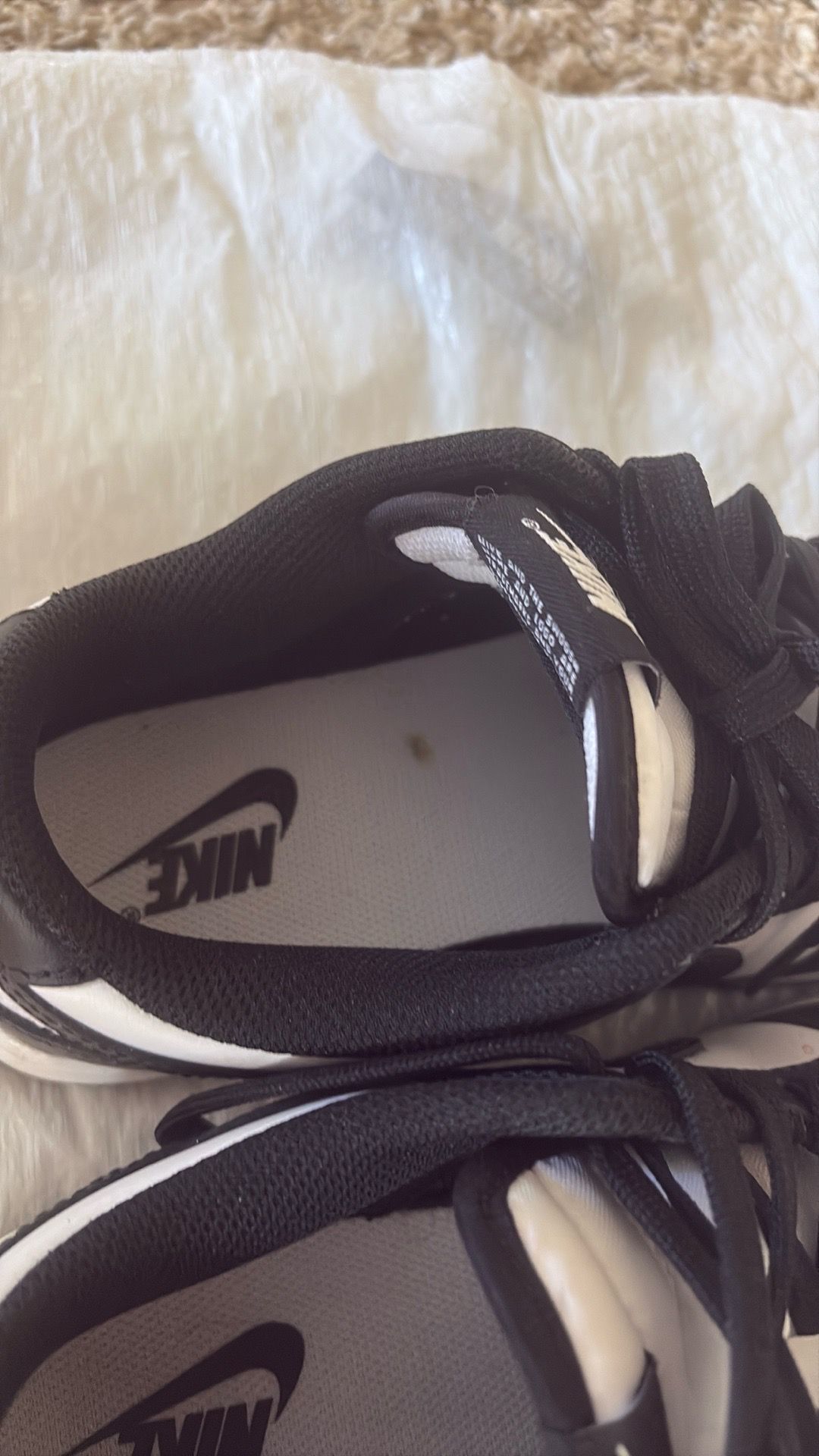 Worn once nike adult size 8 black white