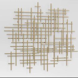 36"x30" Mid-Century Metal Wall Décor Gold - Threshold™: Abstract Art, Horizontal/Vertical Display,