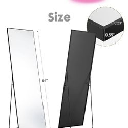 😀 64"x21" Full Length Mirror, Standing or Leaning Full Body Mirror with Aluminum Alloy Thin Frame, Suitable for Bedroom or Cloakroom,Black