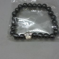 Hematite Bracelet With Paw