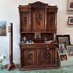Antique Side Board Buffet Hutch Eight Feet Tall
