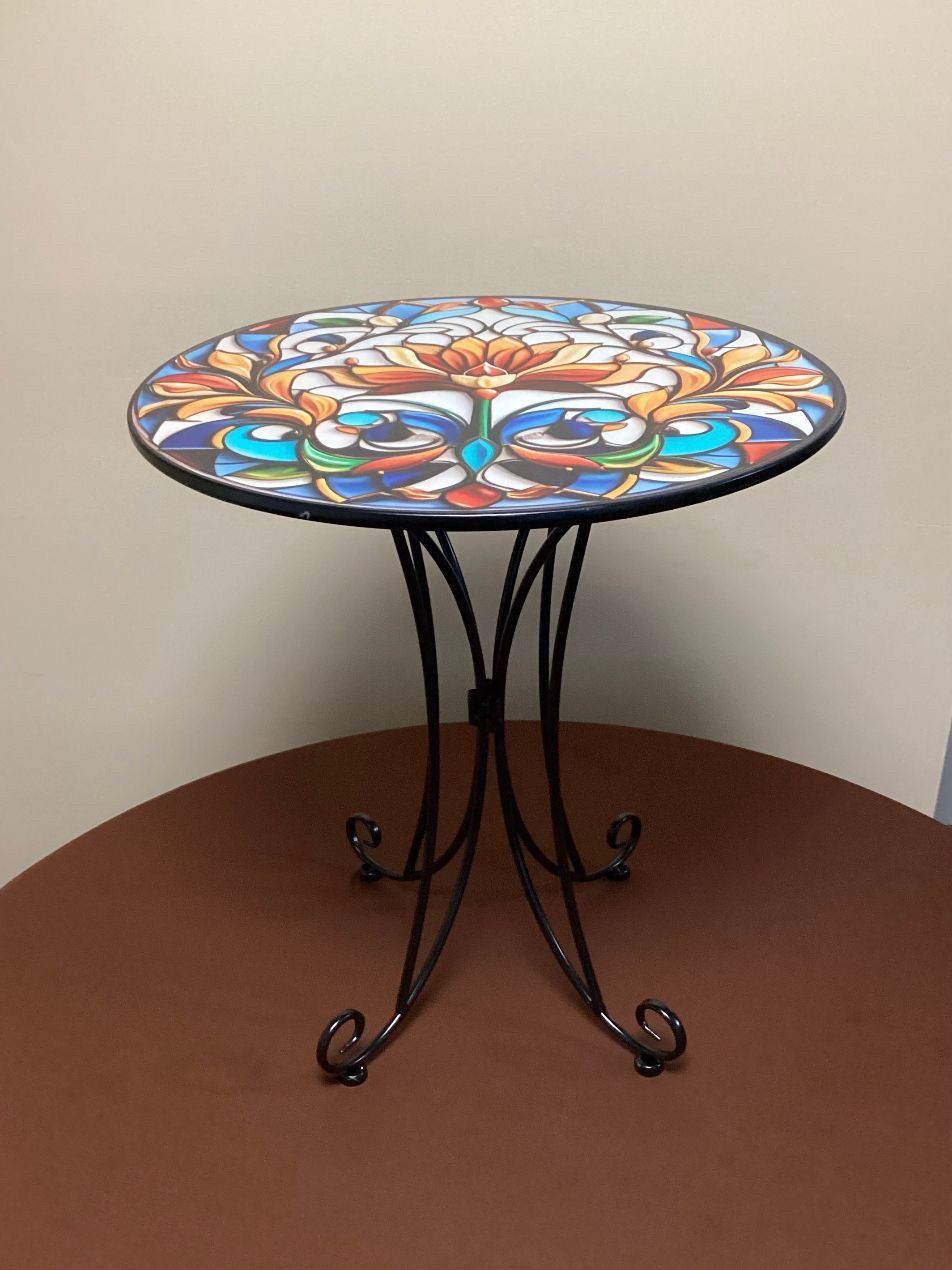 New- Painted Floral Metal Accent Table