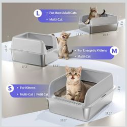 Stainless Steel Cat Litter Box for Small Cats