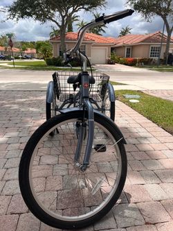 Schwinn Meridian 24in Adult Tricycle Gray Step-Through Frame w/ Rear Basket