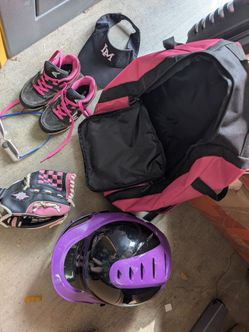 Girls t-ball set bag, helmet, cleats, glove