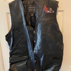 Men’s Black Leather Motorcycle Vest Size 4X but altered more like 2X