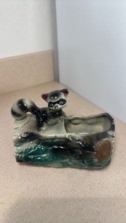 1950's Brush McCoy  Ceramic , Raccoon on Log planter