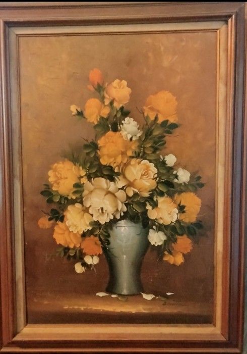 Wood Framed Floral Painting Reduced 100 OBO