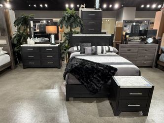 Black Queen Bedroom Set with Marble Tops