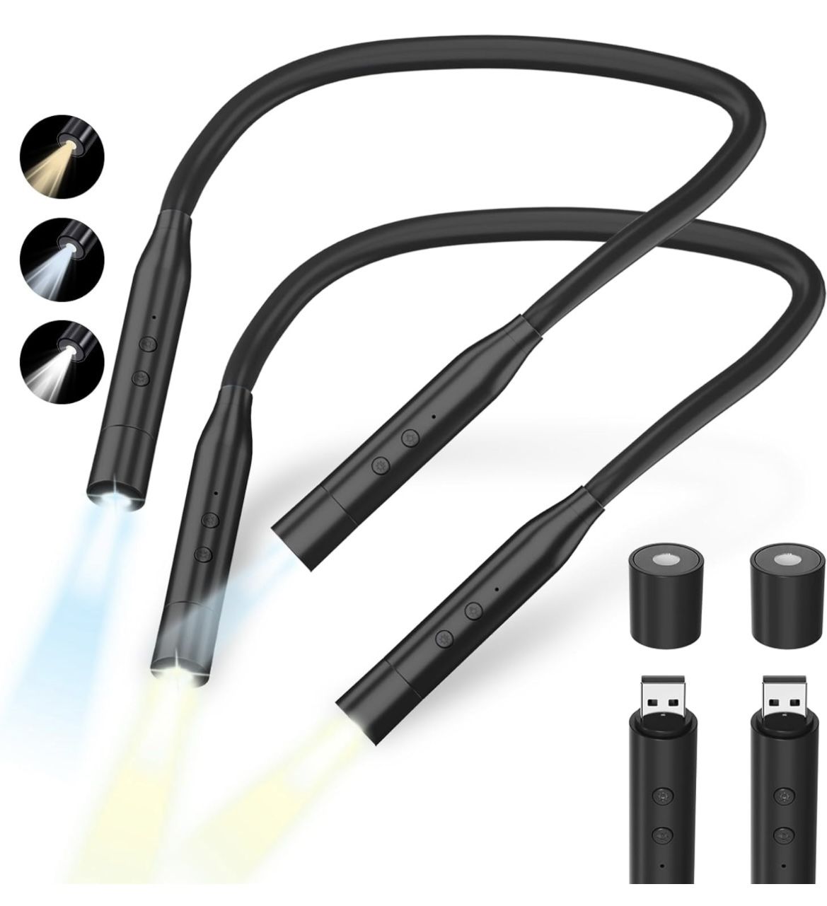 New In Box 2Pcs LED Neck Reading Lights,Book Light for Reading in Bed,3Colors,3Brightness Levels,380°Rotating Rechargeable,80Hrs Runtime