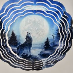 Wolf And Moon Metal Wind Spinner For Yard,gaden,porch Or A Gift 