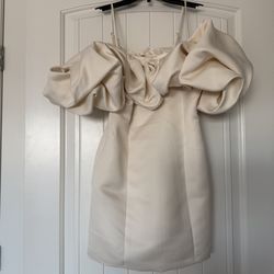 Elegant Cream Vanilla Puff-Sleeve Off-Shoulder Mini Dress – Forever 21 Size Small (With Tags – Brand New!)