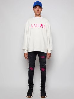 AMIRI Black & Pink MX1 CRACKED PAINT JEANS