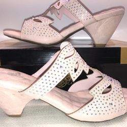Joan Boyce “Jane” Kitten Heel Crystal Studded Slip On Shoes Size 9.5w 