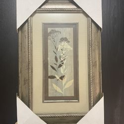 Brand New With Tag Framed Artwork Home Art Floral Design Green 11”Wx17”L