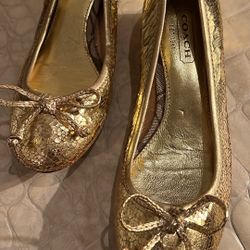 COACH Gold Ballet Flats